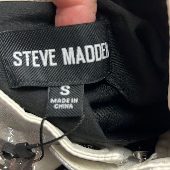 Steve Madden Helayna Faux Leather Silver/cream/black Moto jacket size small - Picture 8 of 12